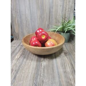 Vintage Round Wooden Bowl, Primitive Condition 12"